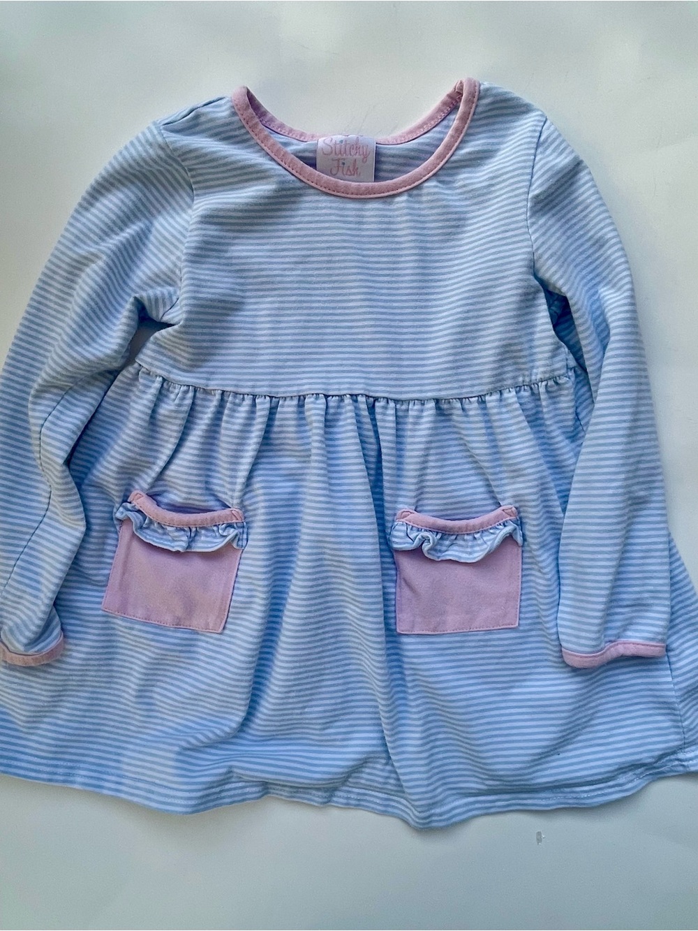 Stitchy Fish Girls Tunic/Dress — Light Blue & Pink Long-Sleeve
